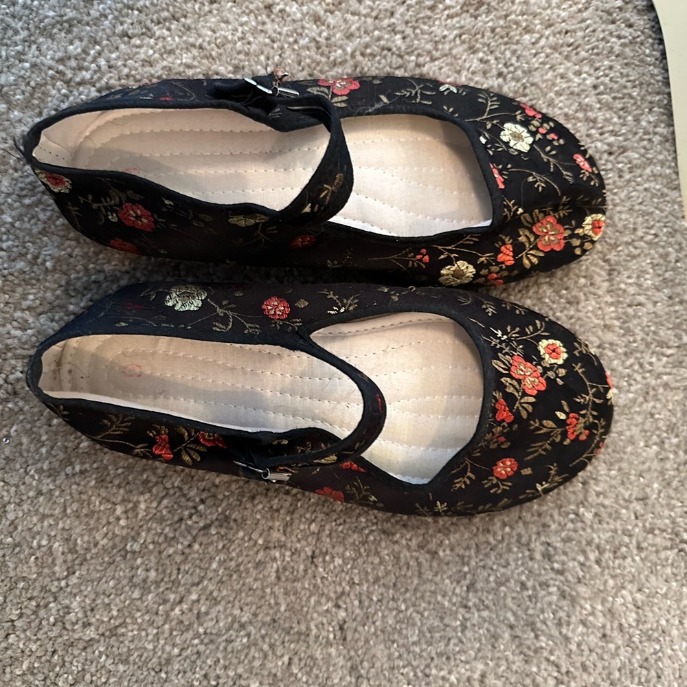Floral Black Women's Mary Jane Shoes